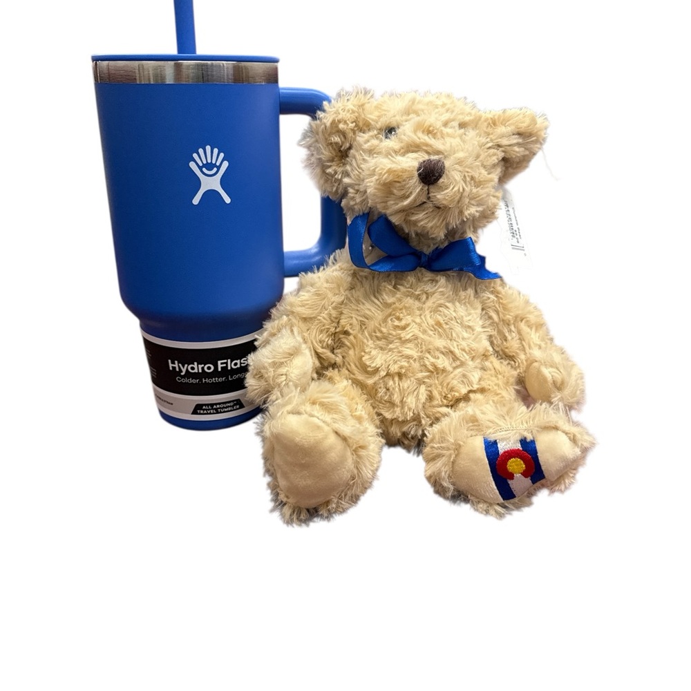 Hydro Flask Blue Mug (32oz) with Plush CO Teddy Bear NWT